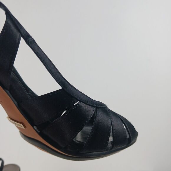 Cole Haan Sari Air Sling Black Satin Size 8.5 Open Toe Heels Air Tech Footbed - Picture 12 of 16